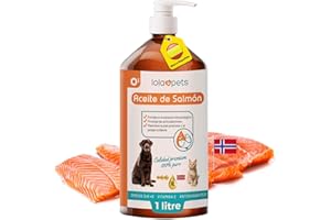 O³ Aceite de Salmon Perros y Gatos - 1L Premium - Aceite Salmon Noruego 100% Natural con Omega 3, 6 y 9, Vitamina E, Antioxidantes para Articulaciones y Defensas - Pelo Brillante