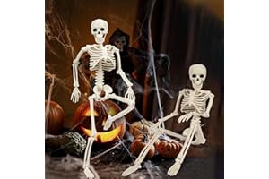 XUNIVERS Scheletro di Halloween 40cm, 2 Pezzi Decorazioni, Umano Realistico Con Articolazione Mobile per Interni, Esterni, Feste