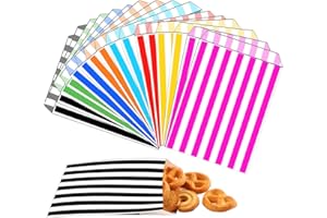 COSORO 200 pièces Rayures Couleur Mélange Sac Cadeau Sachet Bonbons Anniversaire,12.7cmx17.8cm Petit Pochette Papier Kraft pour Emballage Cadeau Garçon Fille,pour Anniversaire,Mariage,Noël,Fête,Halloween