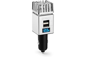 Technaxx Purificateur d'air de voiture 12/24V, 2x USB - Chargeur rapide 3.0, équilibre ionique, élimine la fumée de cigarette, les odeurs d'animaux domestiques - Désodorisant portable TX-130