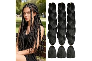 ShowJarlly Treccie Africane Extension capelli 24" Extension Per Treccine Africane,Ombre Jumbo Treccia Capelli Fibra treccia di scatola,Per Crochet Twist Intrecciare I Capelli (Nero naturale)