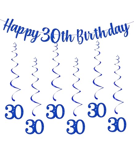 Navy Blue 30th Birthday Decorations Number 30 Circle Dot