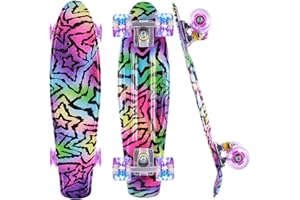 Caroma Completo Skateboard para Principiantes, Mini patineta de 22" con rodamientos ABEC-7 Tabla de Skateboard para Niñas Niños Adolescentes Adultos (Blue&Purple)