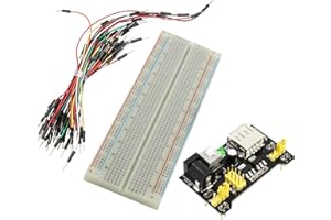 Aihasd 3 en 1 Breadboard 830 Points Plaque Platine d'Essai Essays sans Soudure +Breadboard Power Supply Module Compatible 3.3V 5V Module de Puissance +65 Câbles Jumpers