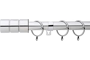 A.Unique Home Plain Barrel Metal Extendable Curtain Pole with Rings and Fittings, In a Variety of Colours and Sizes (25/28mm) (Nickel, 120cm - 220cm, 47" to 87" Approx)