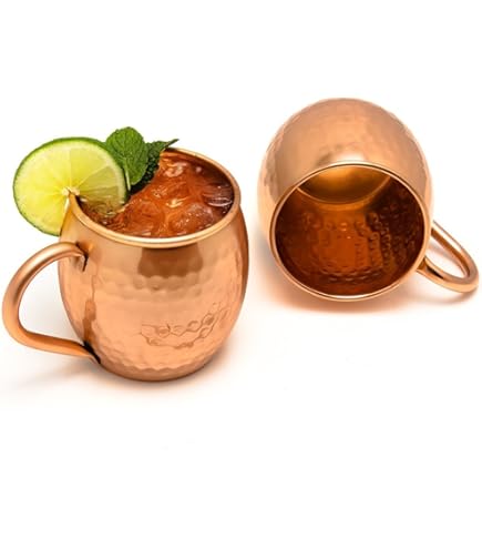 A29 Moscow Mule 100% massief puur koperen mok/beker (16 oz/set van 2, gehamerd) met 2 koperen rietjes