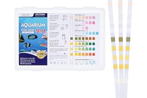 Huiguli 9 en 1 Test Acuario, 100 Test Agua Acuario para PH Cloro Libre Nitrito Dureza Carbonato Nitrato Alcalinidad Total Nitrógeno Amoniacal Cobre, Profesional Tiras de Prueba para Piscina, Pecera