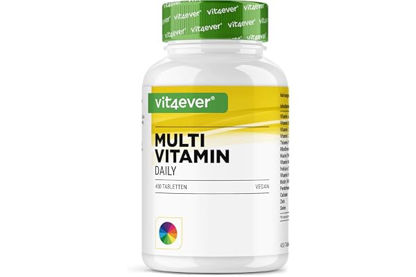 vit4ever Multivitamin Daily - 450 Comprimés avec Formes Bioactives - 15 Mois de Réserve - Minéraux Précieux & Toutes les Vitamines A-Z - Vegan