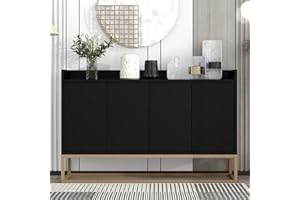 BHFFTHK Sideboard Kommode 120cm breit,Modernes Buffetschrank mit 4 Türe,Kommode Schrank Buffetschrank mit Verstellbares Regal und Metallbeinen für Wohnzimmer und Esszimmer Küche,Schwarz