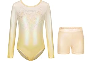 AODOKAT Gymnastics Leotards for Girls with Shorts Set, Long Sleeve/Sleeveless Dance Leotard Sparkling Ballet Dancewear for Kids 5-14 Years