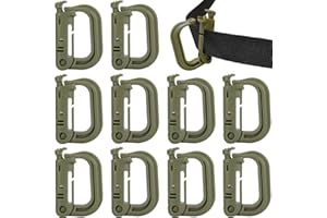 MUCHER Molle Mosquetón multiusos con hebilla de plástico con hebilla en D, gancho táctico para sujetar correas Molle, paquete de 10