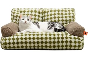 MEWOOFUN Grand lit pour Chat, 66 x 48 cm, canapé-lit Moelleux et Mignon pour Chiens de Taille Moyenne et Petite, lit Tendance avec Fond antidérapant (Vert)
