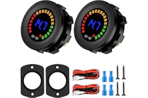 Linkstyle 2 Piezas DC Voltímetro 12V 24V, Impermeable Pantalla Digital LED Voltaje Redondo, Bateria Voltaje Medidor para Coche Marino Motocicleta