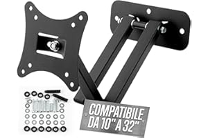 TEMPO DI SALDI Supporto TV Parete Orientabile in Metallo Compatibile con TV e monitor da 10" a 32", Supporto Monitor Muro supporta attacchi VESA 75x75, 100x100 e 100x75 mm, Staffa Tv 32 Pollici