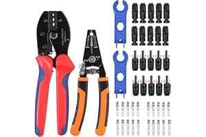EYPINS Kit Pince à Sertir Solaire et Dénuder pour Connecteurs Photovoltaïques avec 10 Paires de Connecteurs Mâles/Femelles Etanche IP67, 2 Clés et Coupe-Câble pour Sections PV 2,5-4-6 mm²