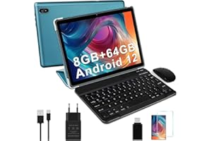 DMOAO Tablet 10 Pulgadas Android 12 con 5G WiFi, 2 en 1 con Teclado y Ratón y Funda, 4GB RAM(Ampliable hasta 8 GB) + 64GB ROM (TF 1TB), 8 Cores 2.0 GHz, 6000 mAh, 5MP + 5MP, Azul