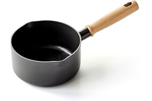 GreenChef Vintage Pot à lait en Céramique Antiadhésive de 16 cm/1,6 L, Poignée à Apparence en Bois, Sans PFAS, Compatibles avec l'Induction, Va au Four, Va au Lave-Vaisselle, Gris