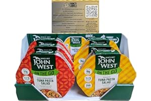 FANCY LABELS Tuna Pasta Salad Multipack with John West On The Go Mediterranean Tuna Pasta Salad 220g and French Tuna Pasta Salad 220g | Ready Meals for Family