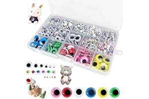 Uootach 1500 Stücke Selbstklebend Wackelaugen, Kunststoff Augen, handwerkliche Augen, Selbstklebende Bastelaugen für Bastelbedarf, DIY Scrapbooking, Spielzeugzubehör (4/5/6/7/8/10/15 mm)