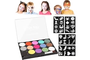 LOVEXIU Trucchi Halloween Bambini,Truccabimbi Kit, Colori Trucco Viso Bambini, 15 Body Painting Colori, Colori Pittura Facciale, Bambini Colori, 32 stencil + 2 pennelli per Halloween in maschera,Natale