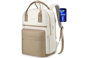 YAMTION Zaino Donna PC 15,6 Pollici,Zaini Ragazza Scuola Superiore e Media con Porta USB e Scomparto per Laptop,Beige