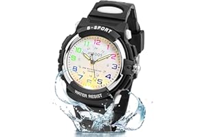 Juboos Reloj Analógico para Niños, Resistente al Agua hasta 3 ATM, Fácil de Leer, Reloj de Enseñanza del Tiempo para Niño y Niña, Reloj de Pulsera de Banda Suave para Niños 5-16