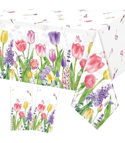 ABAKUHAUS Tovaglia Tulipani Primavera - Rettangolare 140x170 Cm - Poliestere Impermeabile Antimacchia - Viola