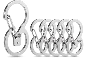 KeyUnity Llavero Organizador de Llavero de Acero Inoxidable KS04, Juego de 6 uds. Clip de mosquetón de liberación rápida para Llaves, Linterna, Cuchillo Plegable y silbatos