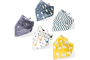 NECXON 5 Packs Baby Dribble Bibs, Cotton Baby Feeding Bibs Bandana Bibs with Adjustable Snaps for 0-36 Months Newborn and Toddlers