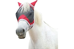 Leberna Horse Fly Mask with Ears, Smoothly Protect Face and Ears from UV & from Insects(Red, Full)