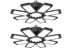 ANNIFUNLY Éclairage LED Garage 210W 21000 Lumen, 2PC Lampe Atelier Plafonnier, Déformable à 8+1 Panneaux Ajustables, E26/E27 Plafond LED Pour Sous-sol, Entrepôt, Magasin