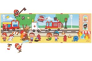 Janod - Magnetyczne historie strażackie - Magnetyczna gra edukacyjna 30 magnesów - Zabawka dla dzieci z kartonu FSC - Rozwija wyobraźnię i zręczność - Od 3 lat, J05453