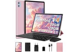 DEERTiME 2025 Tablet 10 Pollici Android 14, 20GB RAM+128GB ROM(TF 1TB), 8-Core/5G+2.4G Wi-Fi 6/Bluetooth 5.0/1280 * 800 FHD/8MP+5MP/Widevine L1, GMS Tablet 2 in 1 con Tastiera e Mouse - Oro Rosa
