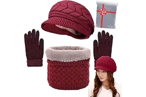 CheChury Gorro Bufanda de punto Guantes Mujer Invierno Conjunto de Bufanda Gorro de Punto Set de Bufanda y Gorro Cuello Suave y Cálida Caliente Guantes de Pantalla Táctil Moda Regalos