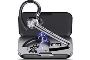 Tukio Bluetooth Headset V5.3 mit CVC 8.0 und ENC Dual Mic Geräuschunterdrückung, 100 Std Spielzeit In-Ear Ohrstöpsel mit LED-Ladebox, IPX7 Wasserdicht Headset mit Mikrofon für Autofahren Büro Business