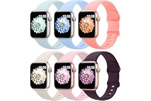 AMSKY 6-pak pasków sportowych kompatybilnych z Apple Watch Band 38 mm, 40 mm, 41 mm, 42 mm, 44 mm, 45 mm, miękki, silikonowy, wodoodporny pasek, pasek na nadgarstek, kompatybilny z iWatch Apple Watch serii 7, 6, 5, 4, 3, 2, 1 SE, dla kobiet, mężczyzn