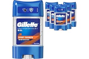 Gillette Antiperspirant Clear Gel Deodorant For Men, 48-Hour Invisible Sweat and Odour Protection, Pack of 6, 420 ML (6 X 70 ML), Sport Triumph