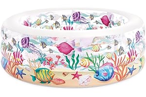 Intex Piscina Hinchable Redonda Infantil, Ø 152x56 cm, 360 litros, Suelo Hinchable, Diseño Animales Marinos, Tapón de desagüe, Juegos para niños, Vinilo Resistente, Parche Incluido, +6 años (58480)