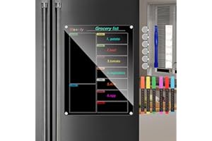 Ninyoon Weekly Calendar Meal Planner for Fridge, Magnetic Acrylic Fridge Menu Dry Erase Board with 6 Markers 6 Hanging Hardware 6 Gaskets - 1 Set (Black - 9.8x13 - Weekly)