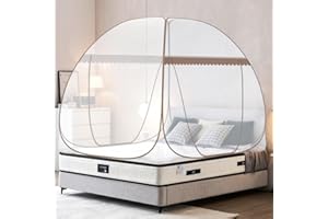 GLKEBY Zanzariera pop up per letto matrimoniale, 150 x 200 x 150 cm, grande tenda portatile da viaggio con doppia porta con cerniera, facile installazione, maglia fine, per camera da letto campeggio