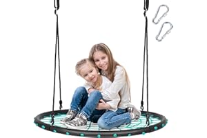 GOPLUS Columpio para Niños, Nido Infantil Columpio de Árbol Forma Redonda, Carga 150kg, Asiento Cómodo, Tela de Oxford, Jardín Exterior, φ100 cm, Altura Ajustable, para Adultos, Animales de Compañía