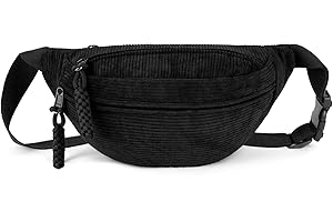 AUCUU Sac à Bananes en Velours Côtelé avec Sangle Réglable pour Shopping, Voyage et Travail - Noir