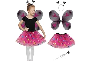 Eledreme Halloween feenflügel kinder, 4-teiliges schmetterling kostüm kinder mit tüllrock mädchen, fairy wings,Zauberstab und Haarreif, schmetterlingsflügel kinder für mädchen von 2 bis 8 Jahren