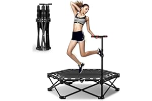 YELETY Foldable Mini Rebounder Trampoline, 42" Foldable Fitness Trampolines, Home Fitness Trampoline for Kids/Adults, Rebounder with Adjustable Foam Handle Indoor/Outdoor Body Exercise 450LBS Capacity