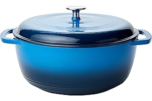 Amazon Basics Enameled Cast Iron Round Dutch Oven with Lid and Dual Handles , Heavy-Duty & Large, 7 L, Blue