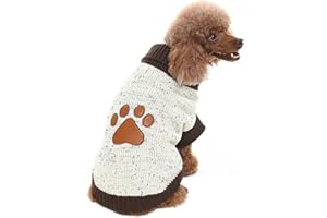 BINGPET Turtleneck Dog Jumper,Turtleneck Dog Sweater Brown Paw Pattern,Soft Sweater Coat,Puppy Cat Holiday Costume New Year Clothes Gift for Small Medium Large Dogs