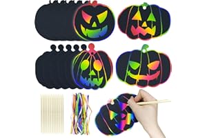 DREAM HORSEX 24pcs Kit de Scratch Art Halloween pour Enfants Dessin, Halloween Ensemble Carte a Gratter Enfant, Citrouille Cartes à Gratter pour DIY Halloween, Papier Gratter Artisanat, Ornement Cadeaux Étiquette