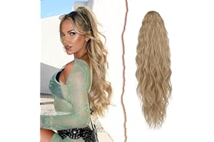 Sofeiyan Postiche Queue de Cheval Extension Cheveux Naturel avec Cordon,66cm Longue Ondulée Ponytail de Cheveux de Queue Synthétiques Postiches de Cheval pour Femmes,Blond Foncé & Blond Décoloré