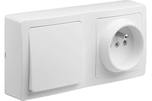 DEBFLEX - Blok - Interrupteur Va-et-vient + Prise de Courant 2P+T - Duo Complet pour Rénovation - Facile à Installer - Pose en Saillie à l'Horizontale Ou Verticale - Blanc - 140 x 70 x 39,6 mm