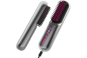 Cordless Hair Straightener Brush, iTayga Upgraded Portable Hair Straightener Brush for Women with Travel Size, 2 in 1 Negative Ion Hair Straightener Comb, 10000MAH(Nearly) USB Rechargeable, Gray